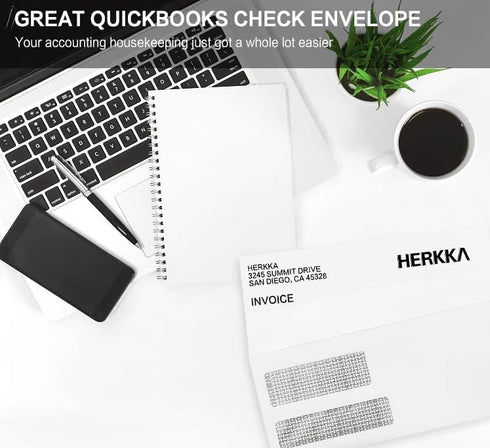 HERKKA #9 Double Window Security Envelopes, 500 Pack, Designed for Quickbooks Invoices, 24 LB