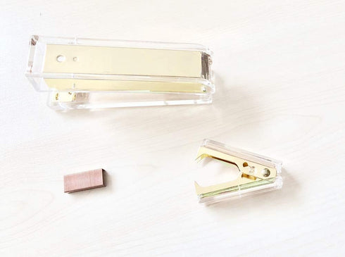 Office Stapler Set, Clear Acrylic Dark Gold Tone Manual Staplers and Staples Remover Tool for Desktop Accessories