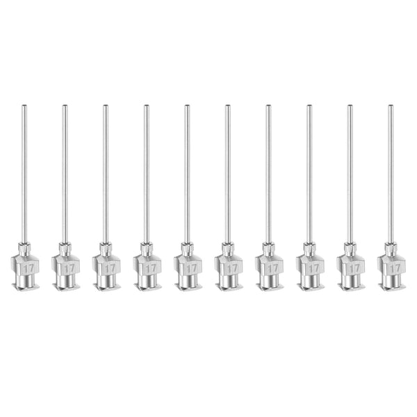 10pcs 17Gauge Stainless Steel Blunt Tip Dispensing Needles, 1 1/2" Luer Lock for Thick Liquids, Ink, Glue, Lab Use