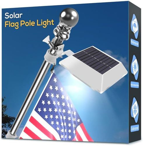 Solar Flag Pole Light, Bright White 6000k Upgrade Solar Powered for 5ft 6ft Flag Pole, Waterproof Outdoor LED Lights