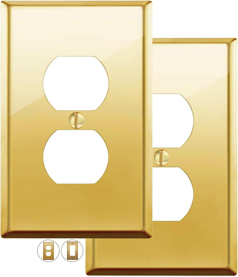 BRASS Duplex Gold Outlet Cover, Standard Size Polished Brass Metal Wall Plate