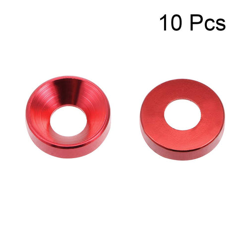 uxcell 10Pcs Aluminum Alloy Countersunk Washer for Screw Bolt, 0.47" x 0.2" x 0.13", Red