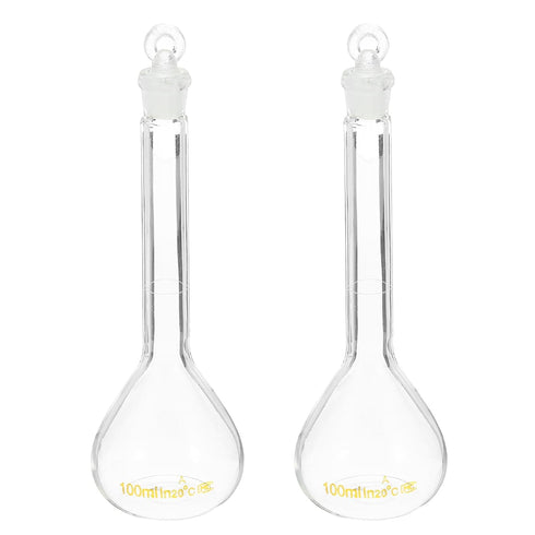 PATIKIL 100ml Volumetric Flask, 2Pcs Borosilicate Glass Graduated Measuring Flask for Lab Experiment