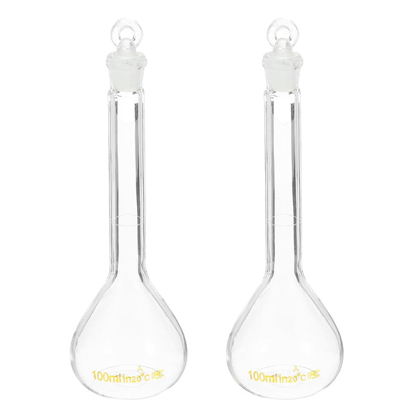 PATIKIL 100ml Volumetric Flask, 2Pcs Borosilicate Glass Graduated Measuring Flask for Lab Experiment