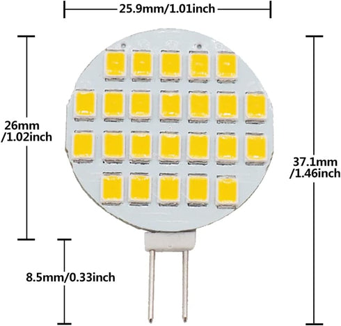 GRV G4 Bi Pin Base Halogen Replacement Bulb, 24-2835SMD LED, Super Bright, DC12V Dimmable, Warm White, Pack of 20