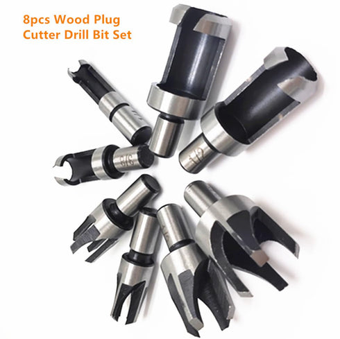 8Pcs Wood Plug Cutter Drill Bit Set, High Carbon Steel Titanium Coated Woodworking Chamfer Bits