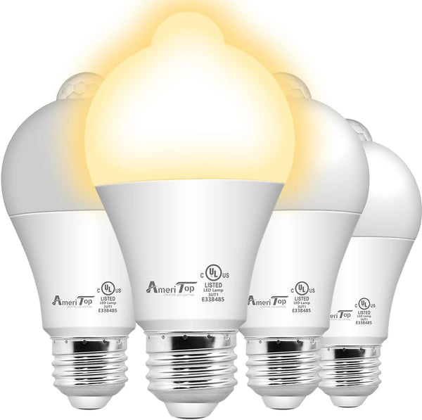 AmeriTop Motion Sensor Light Bulb- 4 Pack, 10W(60W Equivalent) 806lm Motion Activated