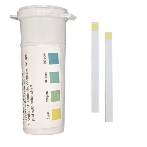 Restaurant Quaternary Ammonium (QAC, Multi Quat) Sanitizer Plastic Test Strips, 0-400 ppm