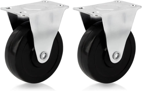 AUEAR 2 Pack Heavy Duty 3 Inch Rubber Caster Wheels, Fixed Black Casters with Rigid Non-Swivel Top Plate