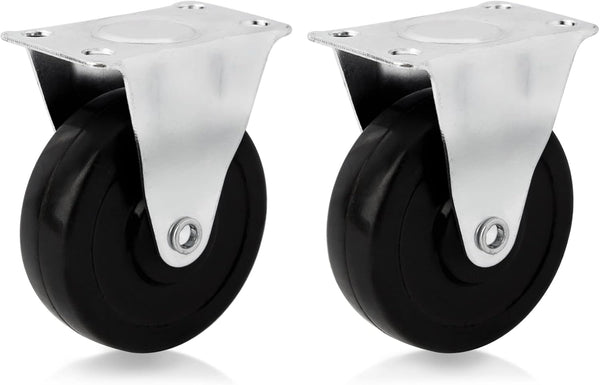 AUEAR 2 Pack Heavy Duty 3 Inch Rubber Caster Wheels, Fixed Black Casters with Rigid Non-Swivel Top Plate