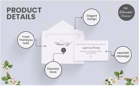 The Cherished Company Set 25 Funeral Thank You Cards with Envelopes | Sympathy Cards with Meaningful Message |