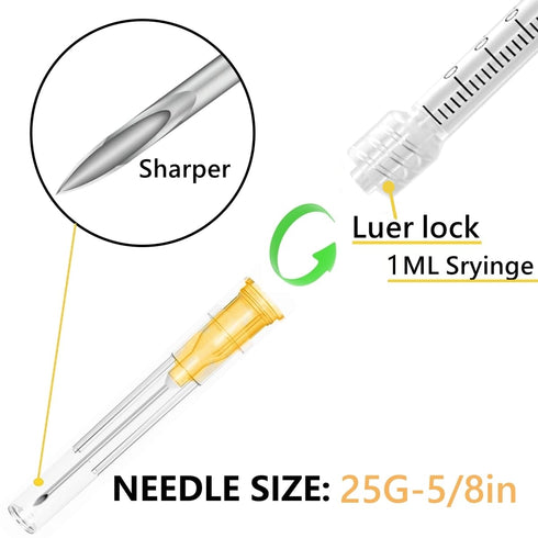 1cc 1ml Sterile Lab Utensils with 25 Gauge 5/8 Inch for Scientific Research, Industrial Dispensing - Pack of 50