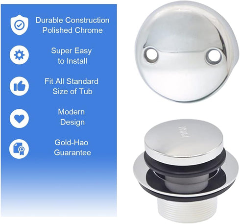ZOEHE STORE Tip-Toe Bath Drainer with Two-Hole Overflow Faceplate and Screws, Chrome