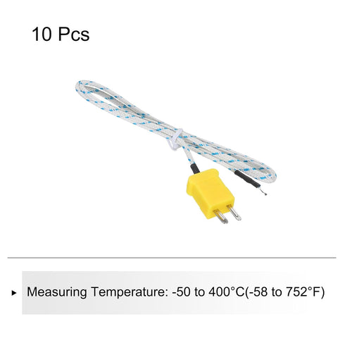 10pcs K Type Thermocouple Mini Connector Temperature Sensor Probes Fiberglass 3.3ft -50 to 400°C (-58 to 752°F) -