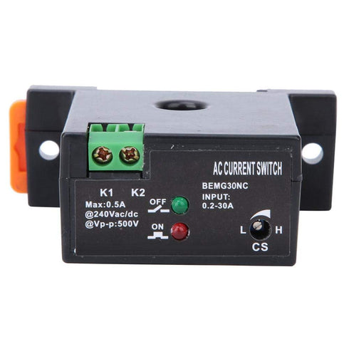 AC Current Sensing Switch, Adjustable Current 0.2~30A, Flameproof ABS Self Powered with User Manual