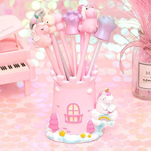 Cute Castle Unicorn Pen Pencil Holder, Desk Organizer for Office, Makeup Brush Holder Cup for Bathroom Kitchen Bedroom