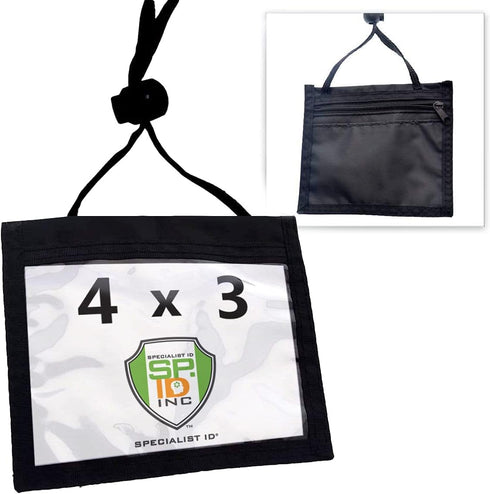 Nylon Neck Wallet Badge Holder with Lanyard - 4 X 3 Credential & Travel Badge Holder with 3 Pockets by Specialist ID