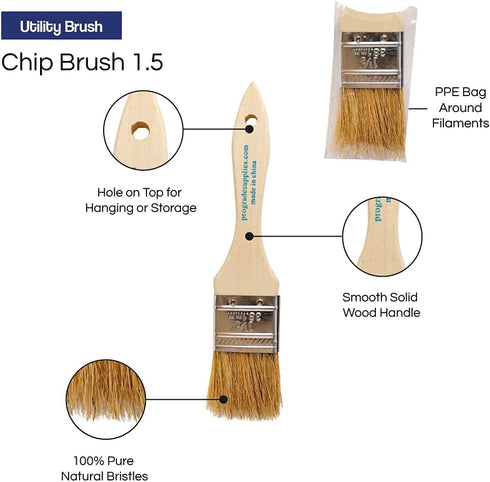 Pro Grade Chip Paint Brushes, 12 Ea 1.5 Inch Light Brown Chip Paint Brush
