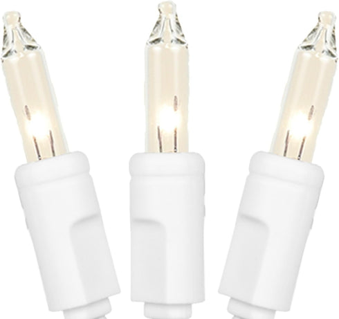 50 100 Bulb 6-Inch Commercial Novelty Lights Feet Incandescent Mini Light String, Clear with Spacing on White Wire, UL
