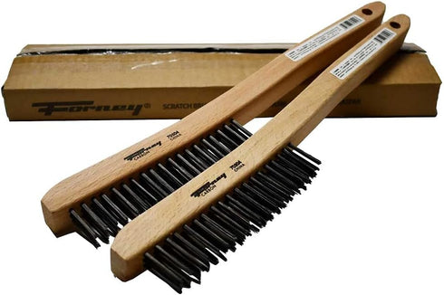 Forney 70504A 2-Pack Carbon Steel Wire Brushes with Curved Wood Handle, Assorted, 13-3/4-Inch-by-.014-Inch