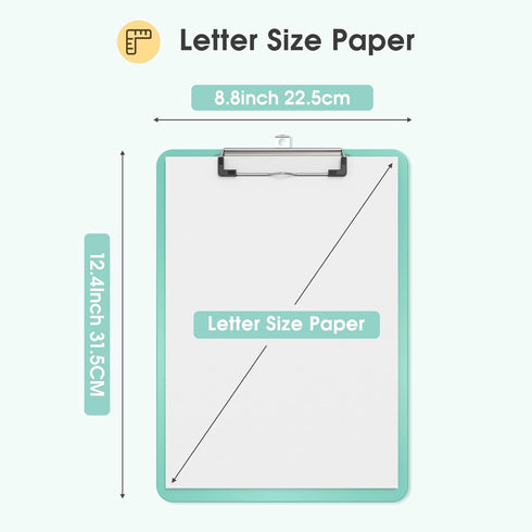 Bulk Plastic Clipboards 6 Pack - Teal Clip Board 8.5x11 for Classroom, Students, A4 Size 9" x 12.5" with Low Profile
