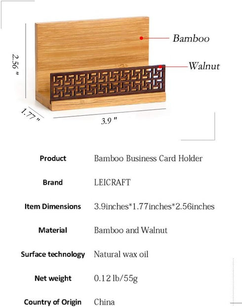 Bamboo Wood Business Card Holder, Professional Black Walnut & Natural Bamboo Case for Desk Organizer