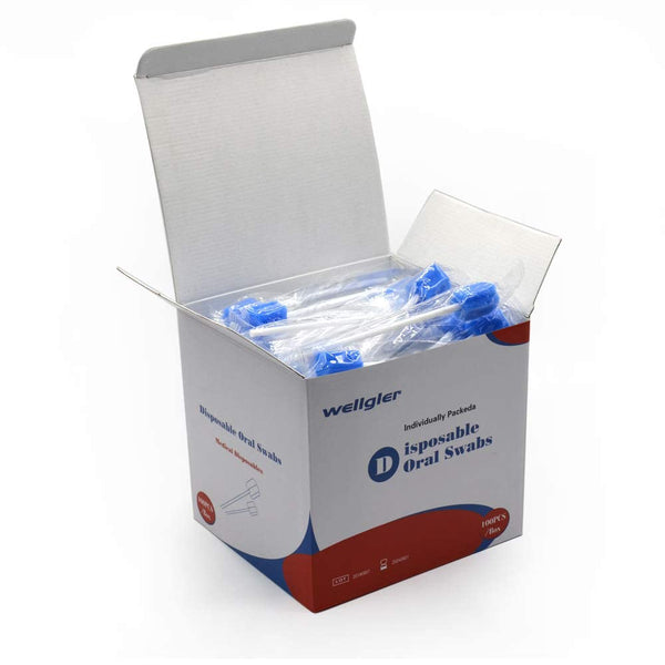 Wellgler's Disposable Oral Swabs - Unthreaded Mouth Swabs, 100pcs Blue