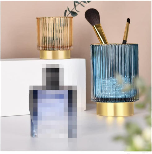 Makeup Brush Holder, Glass Pen Holder Desk Cup, Unique Organizer for Home Office (Amber1)