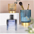 Makeup Brush Holder, Glass Pen Holder Desk Cup, Unique Organizer for Home Office (Amber1)