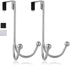 HFHOME 2 Packs Over The Door Double Hanger Hooks, Metal Twin Hooks Organizer for Coats, Hats, Towels - Silver