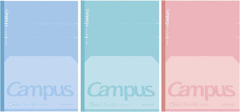 KOKUYO Campus Feels Flat Notebooks, Dot A 7mm Ruled, Semi-B5, 30 Sheets, 30 Lines, Pack of 3, Blue, Green and Pink,