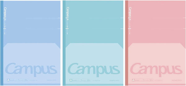 KOKUYO Campus Feels Flat Notebooks, Dot A 7mm Ruled, Semi-B5, 30 Sheets, 30 Lines, Pack of 3, Blue, Green and Pink,