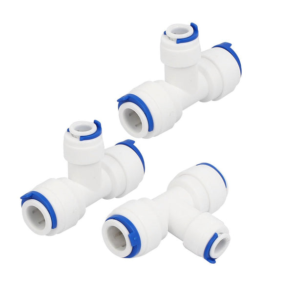 uxcell 3/8-inch x 3/8-inch x 1/4-inch T Shaped 3 Way Tube Quick Push in Connector, 3pcs for RO Water System