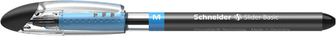 Schneider Slider Basic M Ballpoint Pen, 1.0 mm, Black Ink, Transparent Barrel, Box of 10 Pens (151101)