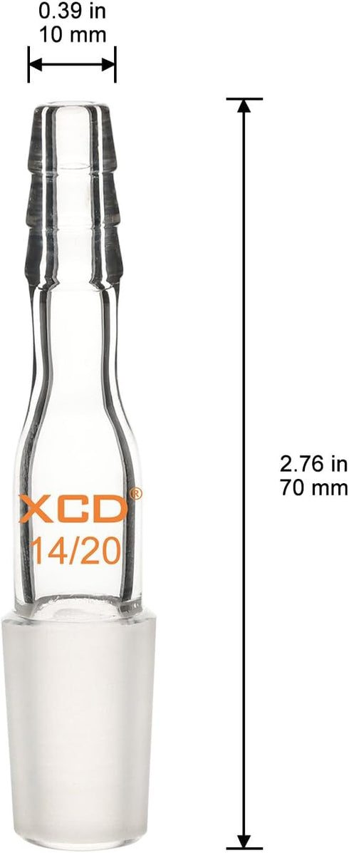 XCD Glass Straight Inlet Adapter, Lab Glass Adapter with 14/20 Male Glass Joint and 10 mm Hose Connection for Laboratory Applications