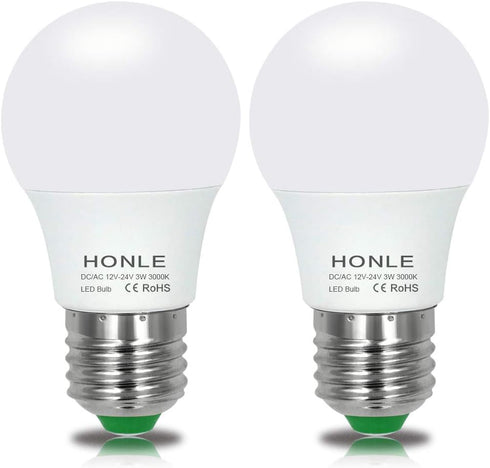 Honle E26 LED Light Bulbs, 3W 12V Low Voltage, Warm White 3000K, E27 Edison Standard Screw Base, 25W Equivalent, Pack