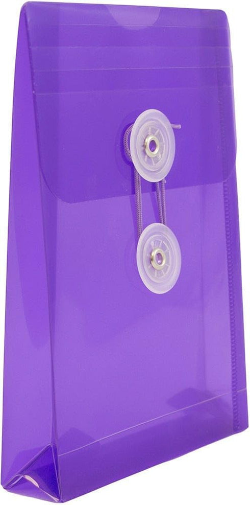 JAM PAPER 12/Pack Plastic Envelopes with Button & String Tie Closure - 4 1/4 x 6 1/4 - Purple