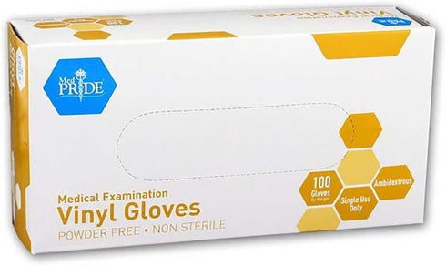 MedPride Powder-Free Vinyl Exam Gloves, Medium, Box/100