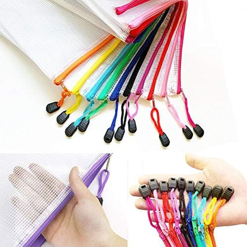 Mesh Zipper Pouch Document Bag, A4 Letter Size Waterproof Plastic Zip File Folders for Office Supplies, 40 Pack in 10