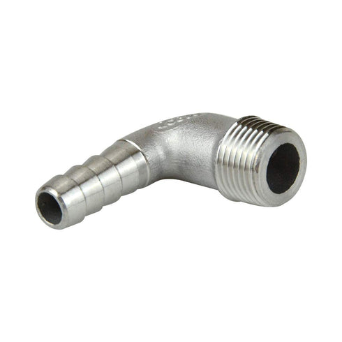 Quickun 304 Stainless Steel Hose Barb Fitting Elbow, 3/8" Barb x 1/4" Male 90 Degree Barbed Pipe Fitting