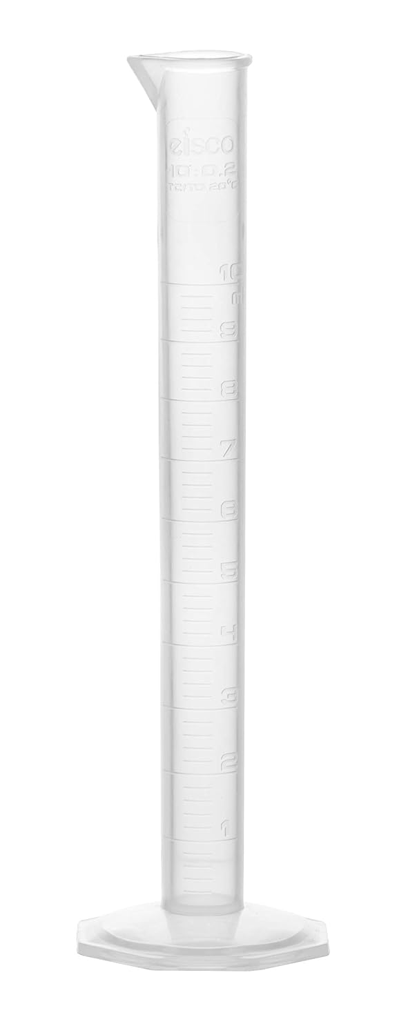 EISCO Graduated Cylinder, 10mL - Class B Tolerance, Octagonal Base, Polypropylene Plastic, Autoclavable