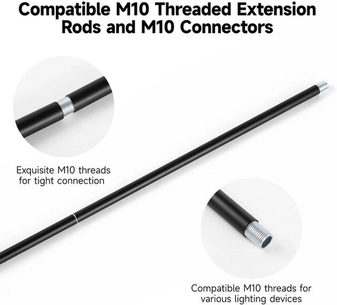 M10 10 12 Inches Lnrueg Matte Black Threaded Extension Rod, PCS Threaded Extension Rod for Pendant Light, Island