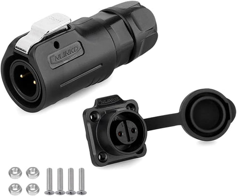 CNLINKO M12 Waterproof Connector PBT Plastic DC 12V Cable Panel Mount for AV System (2 Pin)