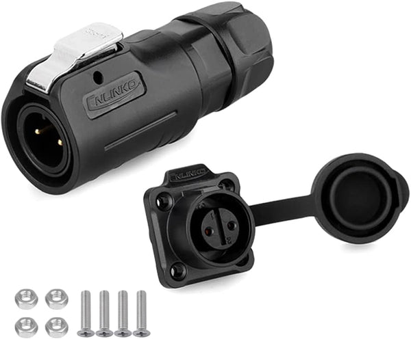 CNLINKO M12 Waterproof Connector PBT Plastic DC 12V Cable Panel Mount for AV System (2 Pin)
