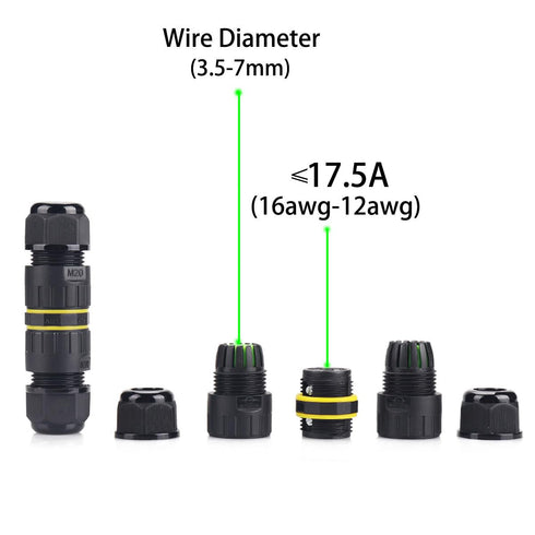 IP68 Waterproof 2 Way 2 Pin Junction Box, Electrical Cable Connector, 5 Pack 17.5A 400V M16 Wire Range