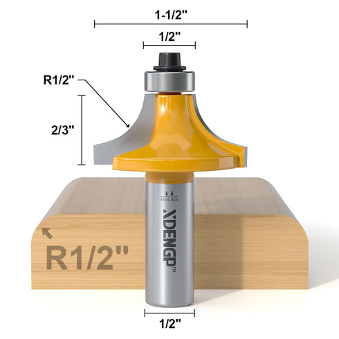 1/2 1/2" Roundover Router Bit Shank, Radius Round Over Router Bits, Router Bits Round Over for Edging Forming Rounding