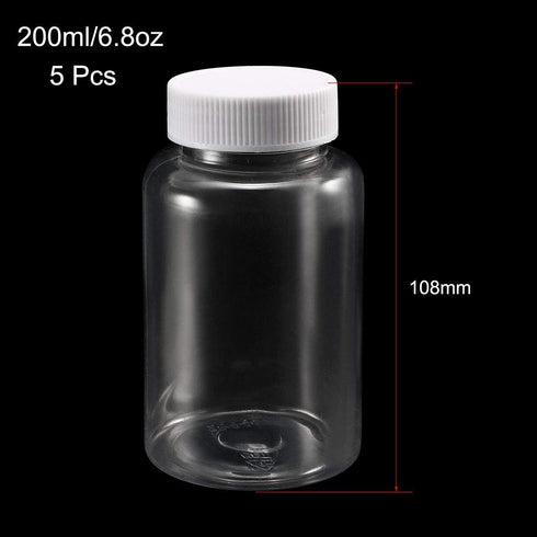 uxcell 5 Pcs Plastic Lab Chemical Reagent Bottle, 200ml/6.8oz Wide Mouth Liquid Storage Container