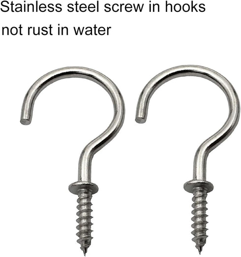 304 Stainless Steel Screw Hooks, 40 Pcs 1-1/4 Inch Cup Hooks for Outdoor & Indoor Use