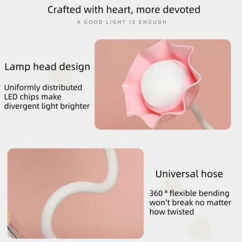 RIMIRICO Flower Table Lamp for Bedroom, LED Bedside Lamp Flexible Silicone Gooseneck Nightstand Lamp for Living Room