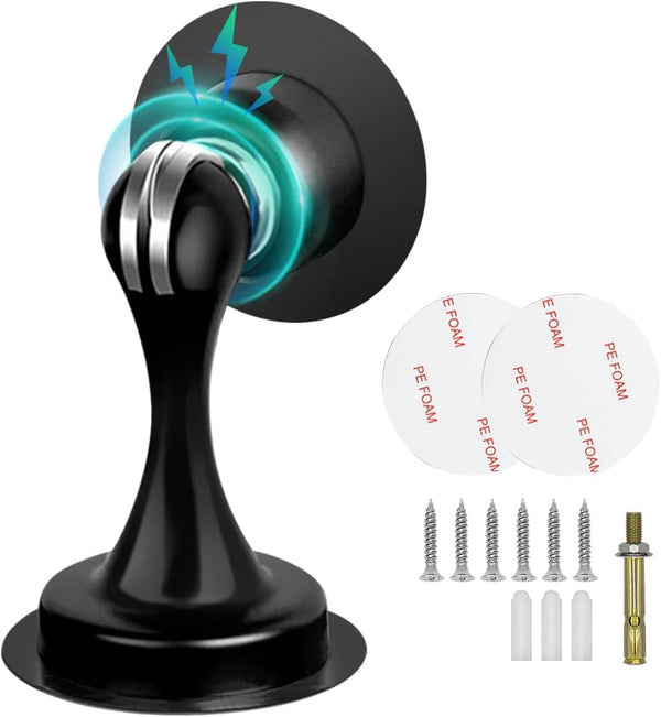Magnetic Door Stopper, Self Adhesive Black Door Catch Holder for Wall or Floor Mounted, Stainless Steel